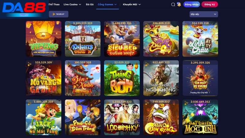 DA88 sở hữu kho game slots nổ hũ với số tiền Jackport cực khủng