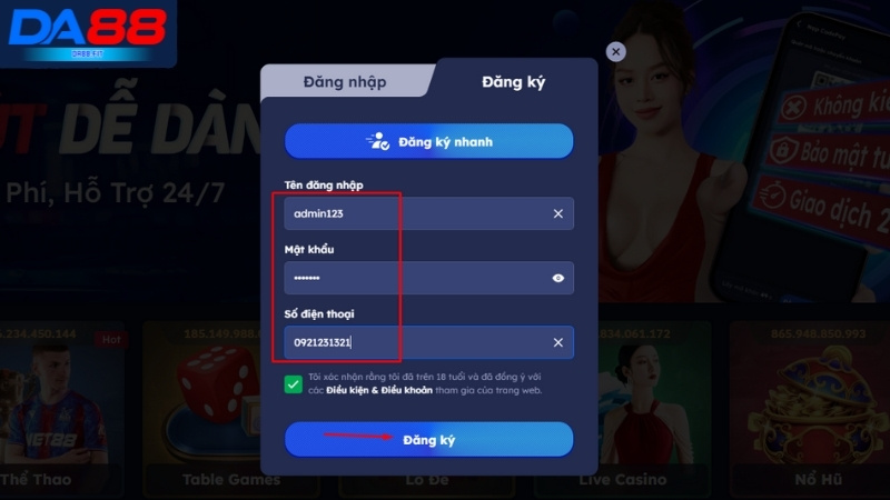Hướng dẫn đăng ký DA88 chi tiết cho người mới Hướng dẫn đăng ký DA88 chi tiết cho người mới
